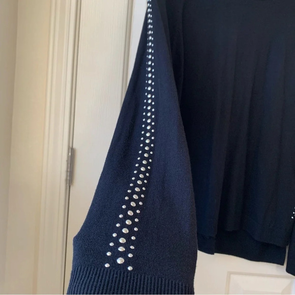 Bar III crewneck metallic embellished net long sleeves sleeves Black pullover L - Picture 4 of 8